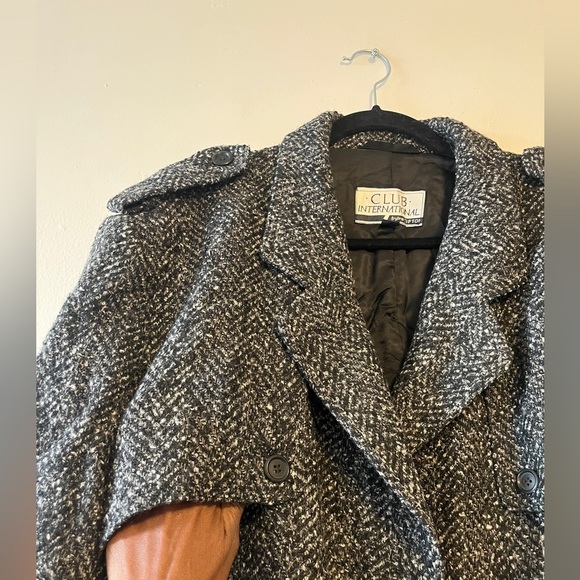 Vintage Wool Herringbone Donegal Tweed Belted Men's  Top Coat 44 Dark Academia - Picture 8 of 14